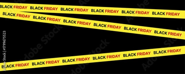 Obraz Yellow ribbon with the inscription Black Friday on a dark background.Crossed ribbons.Big sale,vector illustration.Graphics element for banner, poster.