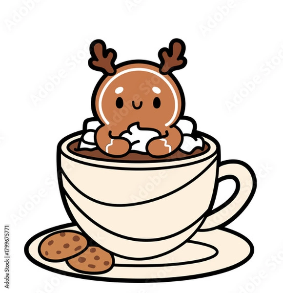 Obraz Gingerbread Man in Mug – Cute Christmas Cocoa
