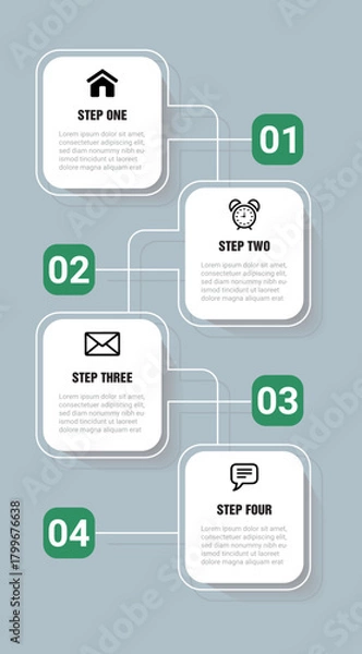 Fototapeta Modern vertical four step business infographic process timeline template for workflow presentation and marketing design