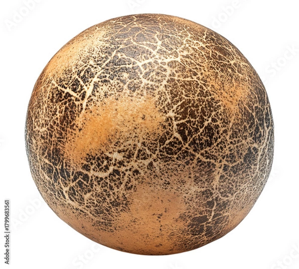 Fototapeta A large, cracked, and weathered eggshell sits on a white background
