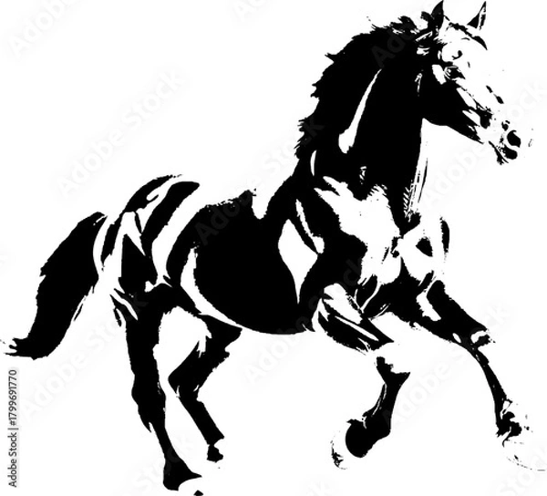 Fototapeta A dynamic black silhouette of a horse  exuding grace and strength against a clean white backdrop