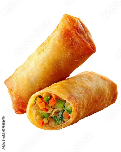 Fototapeta fried spring roll highlighting vegetable filling in crisp golden wrapper, premium Asian appetizer fried spring roll ideal for healthy cooking, recipe visuals, and clean food packaging concepts. PNG