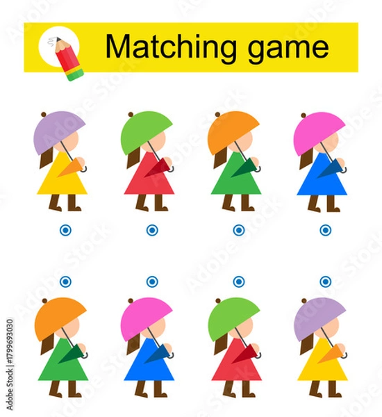 Fototapeta Attention task for kids. Vector illustration of cartoon dolls.