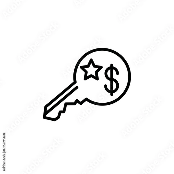Fototapeta Key Icon with Star and Dollar Symbol Representing Premium Access and Financial Value