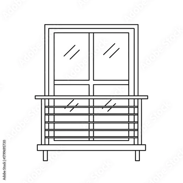 Fototapeta Balcony Window Icon with Railing in Minimal Line Art