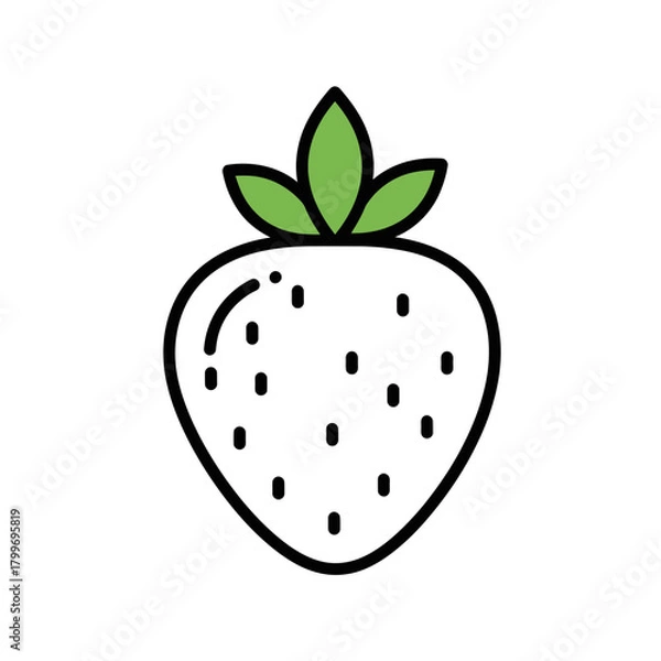Obraz Strawberry Fruit Icon with Seeds and Green Leaves in Minimal Line Style