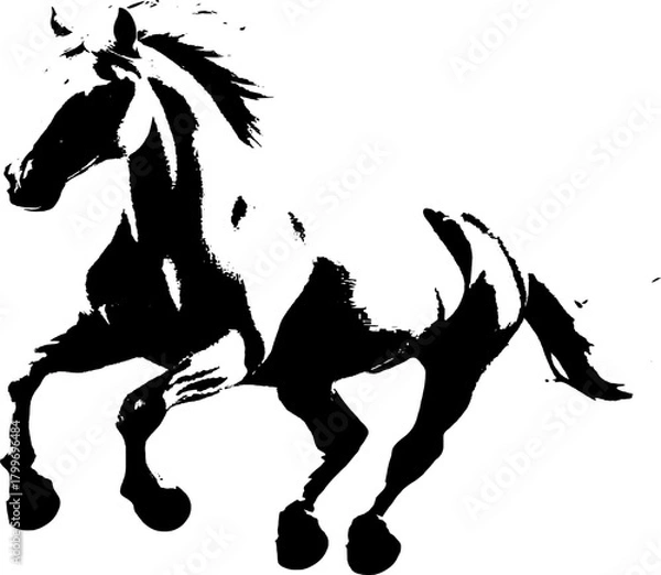 Fototapeta A dynamic black silhouette of a horse  exuding grace and strength against a clean white backdrop