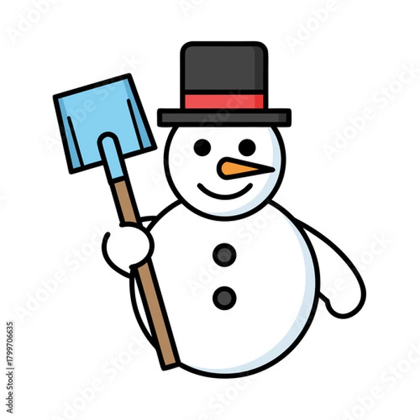 Fototapeta Snowman illustration with snow shovel