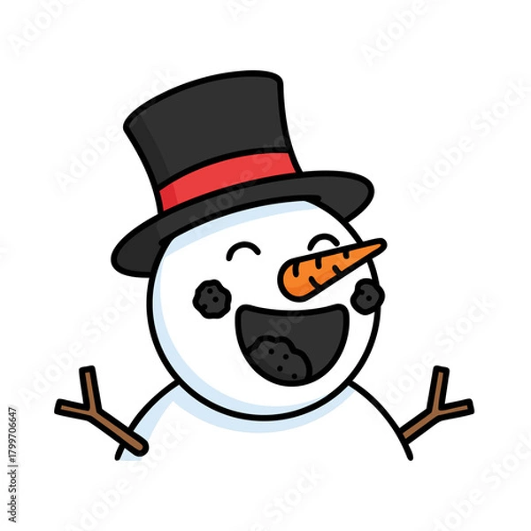 Obraz Laughing snowman flat vector face