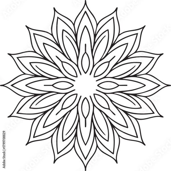 Obraz Black outline mandala flower symmetrical pattern black and white