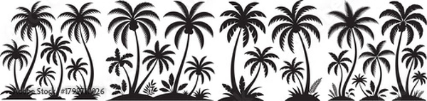 Obraz Monochrome silhouette depiction of multiple palm trees in varying sizes and shapes