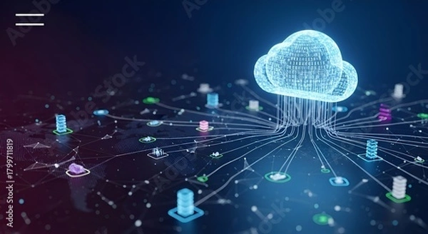 Fototapeta Cloud Computing Data Network with Server Connections on Digital Map