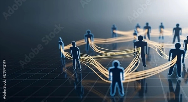 Fototapeta Digital Network of Abstract Human Figures Connected by Glowing Lines