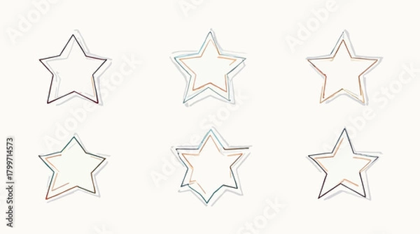 Obraz A collection of hand-drawn minimalist star outlines in various subtle colors