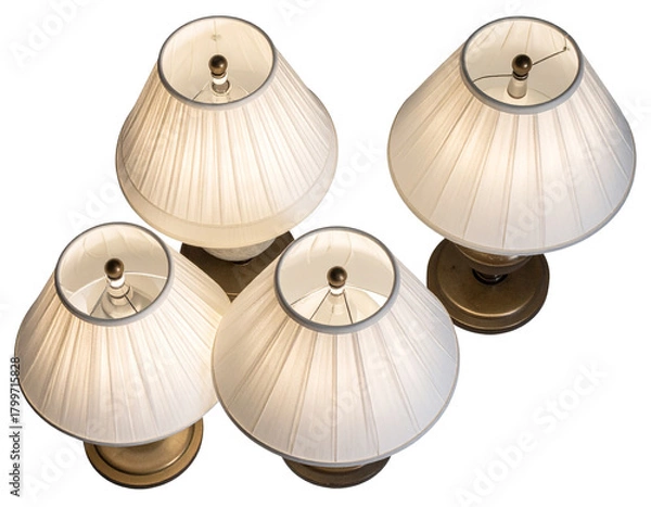 Fototapeta  Top-Down Display of Three Fabric-Shade Table Lamps, Artistic Layout, Isolated