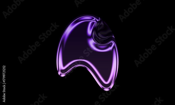 Fototapeta Futuristic Purple Liquid 3D Shape on Black Background – Glossy Fluid Abstract Form with Metallic Shine and Modern Minimalist Design