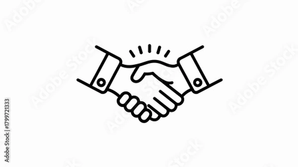 Fototapeta A black and white line art illustration of two hands shaking to symbolize agreement