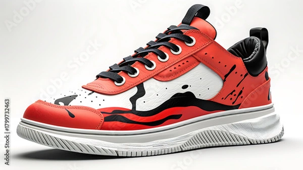 Obraz Red white and black sneaker on a white background studio
