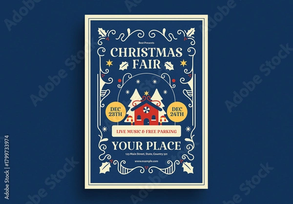 Obraz Retro Christmas Fair Event Flyer