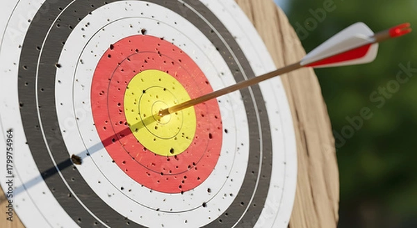 Obraz An arrow hitting the bullseye of a target, representing accuracy and success