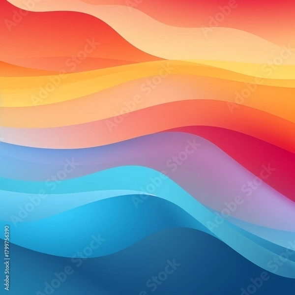 Fototapeta abstract colorful wavy background, suitable for wallpaper, presentation slides, blue to warm colours red orange