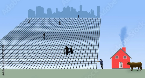 Obraz Living off the grid is tempting some urban dwellers to leave the city grid behind in this 3-d illustration.