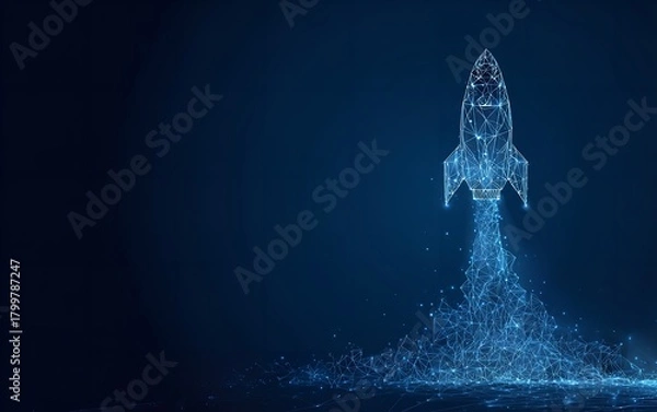 Obraz Futuristic rocket launch illustration against a dark blue background symbolizing innovation technology and the future of space exploration