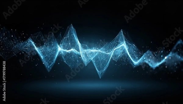 Obraz Abstract blue digital wave with connected dots and lines on a dark background representing technology and data visualization concepts