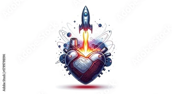 Fototapeta Tech Heart Rocket Launch Illustration