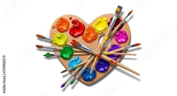 Fototapeta Heart Shaped Palette with Paintbrushes