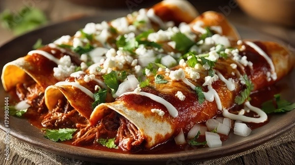 Fototapeta Authentic Mexican beef enchiladas