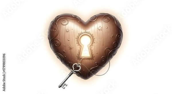 Fototapeta Ornate Heart with Key and Glowing Keyhole