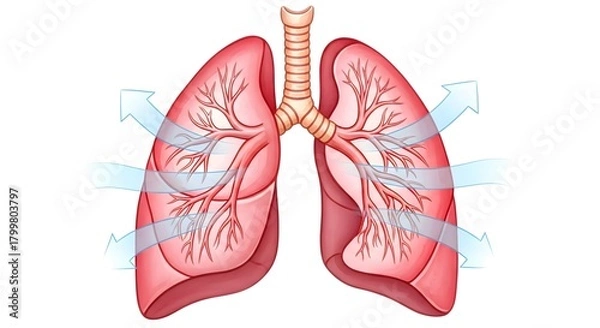 Fototapeta Human Lungs Illustration with Airflow