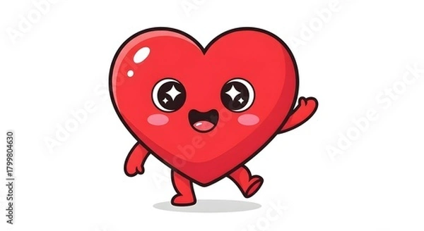 Fototapeta Cute Happy Heart Character Waving Illustration