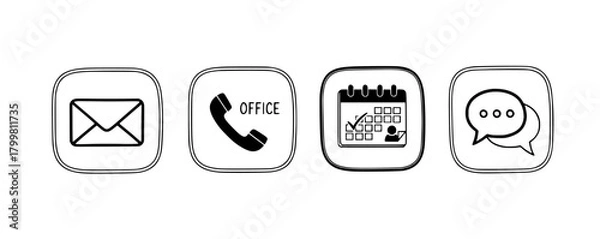 Fototapeta Vecter design Contact methods icons for business communication email phone schedule and chat for modern office work silhouette