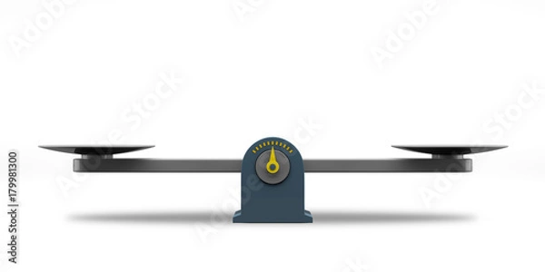 Obraz Wooden scale balance is empty with white background.