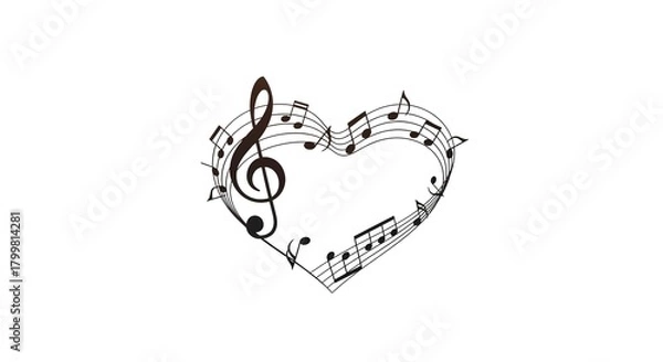 Obraz Musical Heart with Notes and Clef Illustration