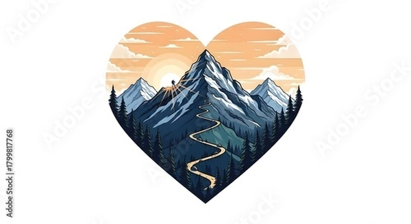 Fototapeta Mountain Hike Heart Illustration