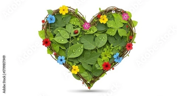 Obraz Floral Heart with Leaves and Ladybug