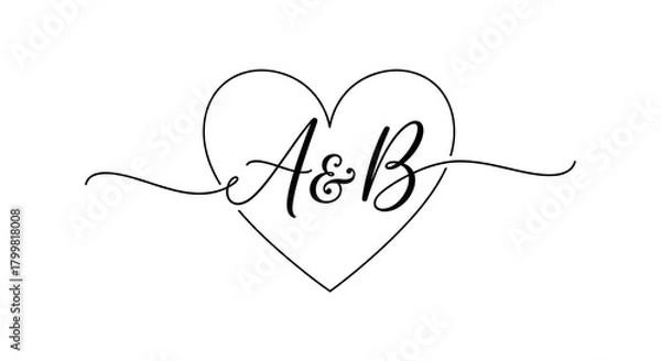 Obraz Elegant A & B Initials Heart Graphic