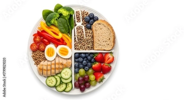 Obraz Healthy Balanced Diet Plate on White Background