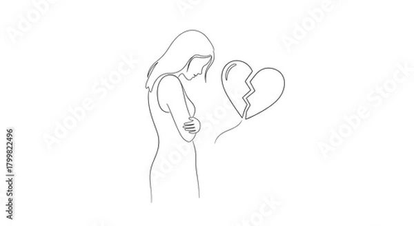 Obraz Sad Woman with Broken Heart Line Art