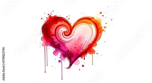 Obraz Watercolor Heart with Splatters Valentine's Day