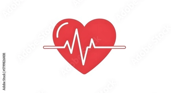 Obraz Red Heart with Heartbeat Line Vector Icon