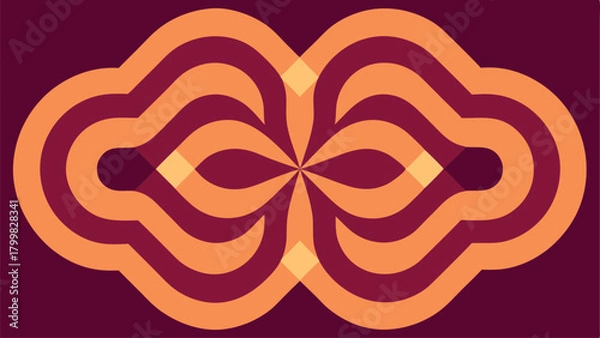 Fototapeta Retro Symmetrical Pattern with Wavy Lines in Orange and Burgundy organic shapes
