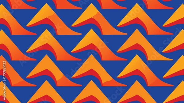 Obraz Seamless Geometric Pattern of Orange and Red Triangles on Blue Background vector illustration