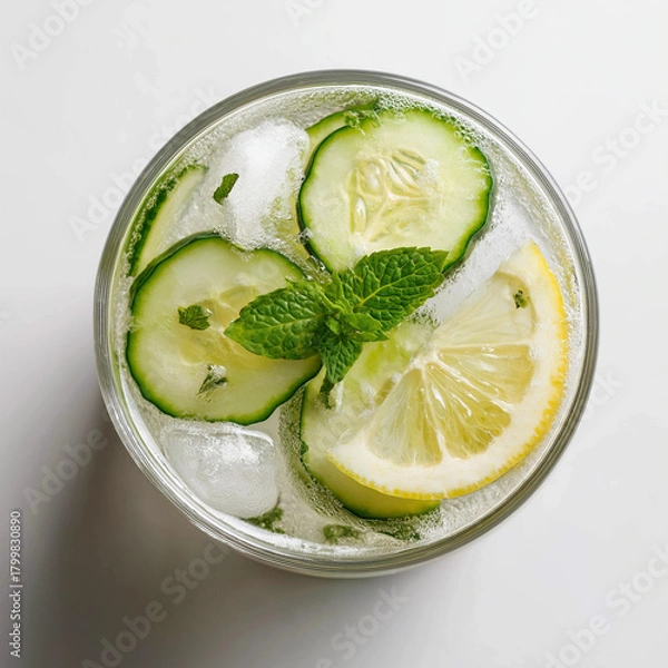 Obraz Glass of cucumber lemon detox water