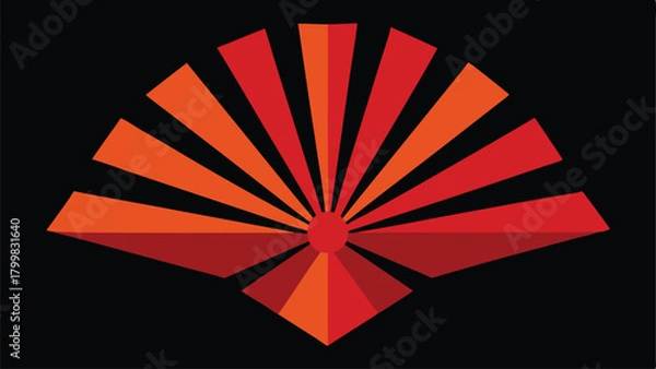 Obraz Stylized Red Orange Fan Shape With Sunburst Effect On Black Background abstract rays