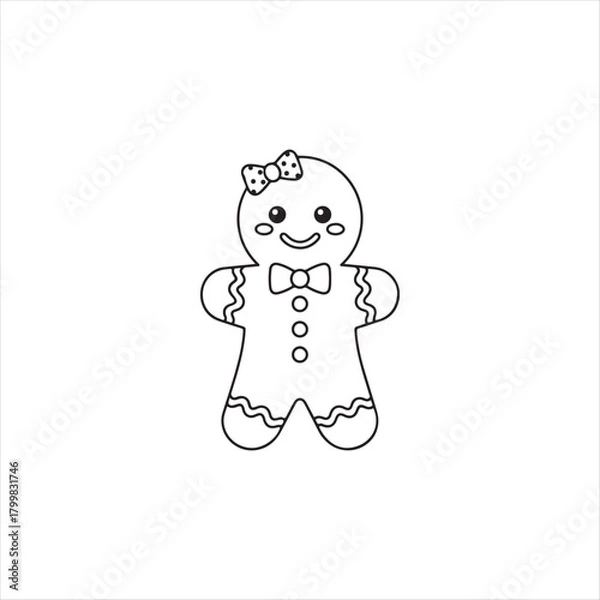 Fototapeta Adorable Gingerbread Girl Cookie for Coloring