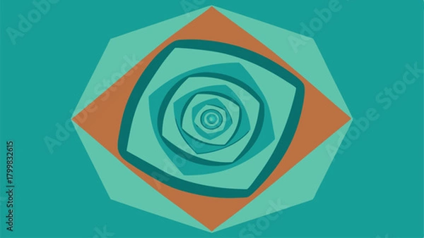 Fototapeta Teal and Orange Geometric Spiral with Square and Circular Elements abstract background